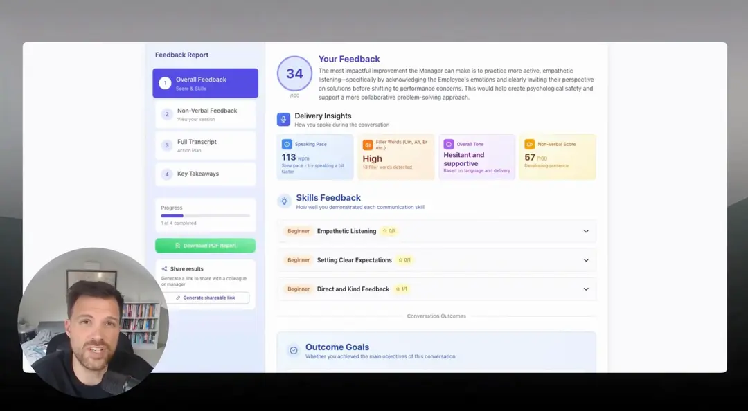 Real Talk Studio simulation platform with non-verbal feedback